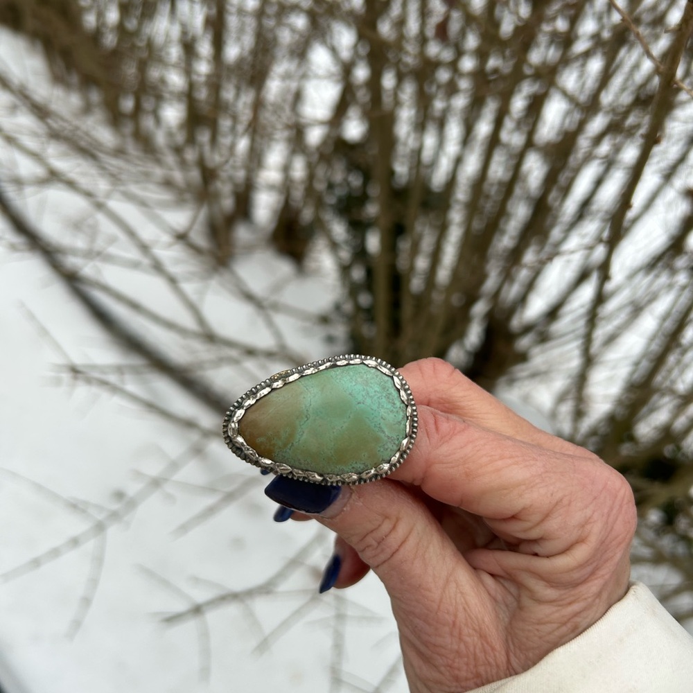 Massive Boho Green Turquoise Teardrop Statement Ring- Artisan Sterling Style